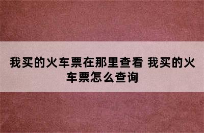 我买的火车票在那里查看 我买的火车票怎么查询